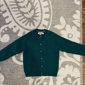 Mini Boden girls  Cable-Knit Button Cardigan in jewel green.